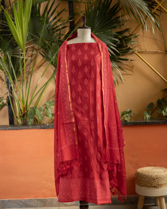 Maheshwari Chikankari Suit (Red)