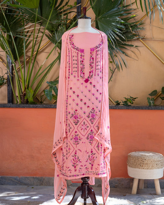 Peach Chikankari Suit