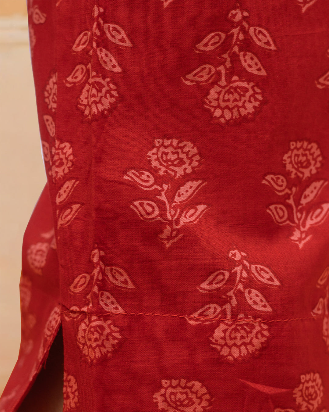 Red Lehariya Cotton Suit