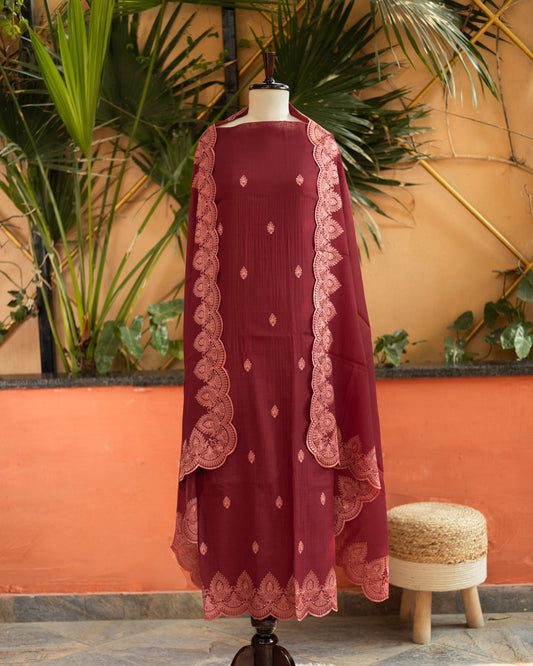 Wine Mul Cotton Suit