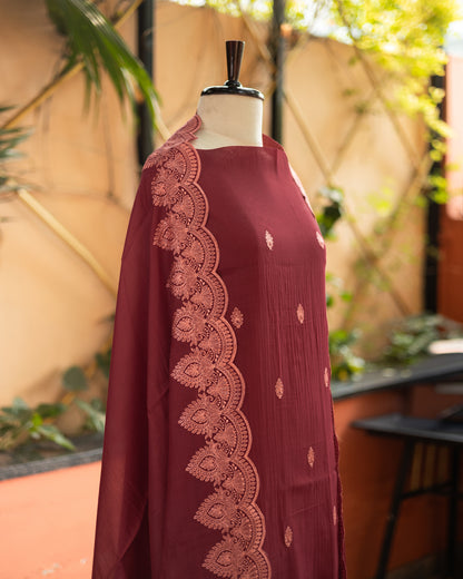 Wine Mul Cotton Suit