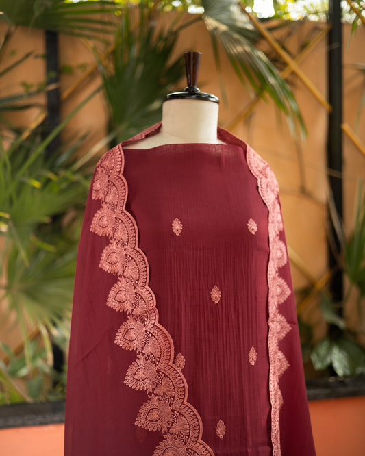 Wine Mul Cotton Suit