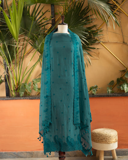 Teal Blue Maheshwari Silk Suit