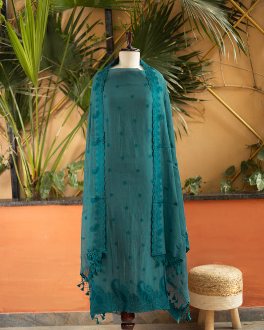 Teal Blue Maheshwari Silk Suit
