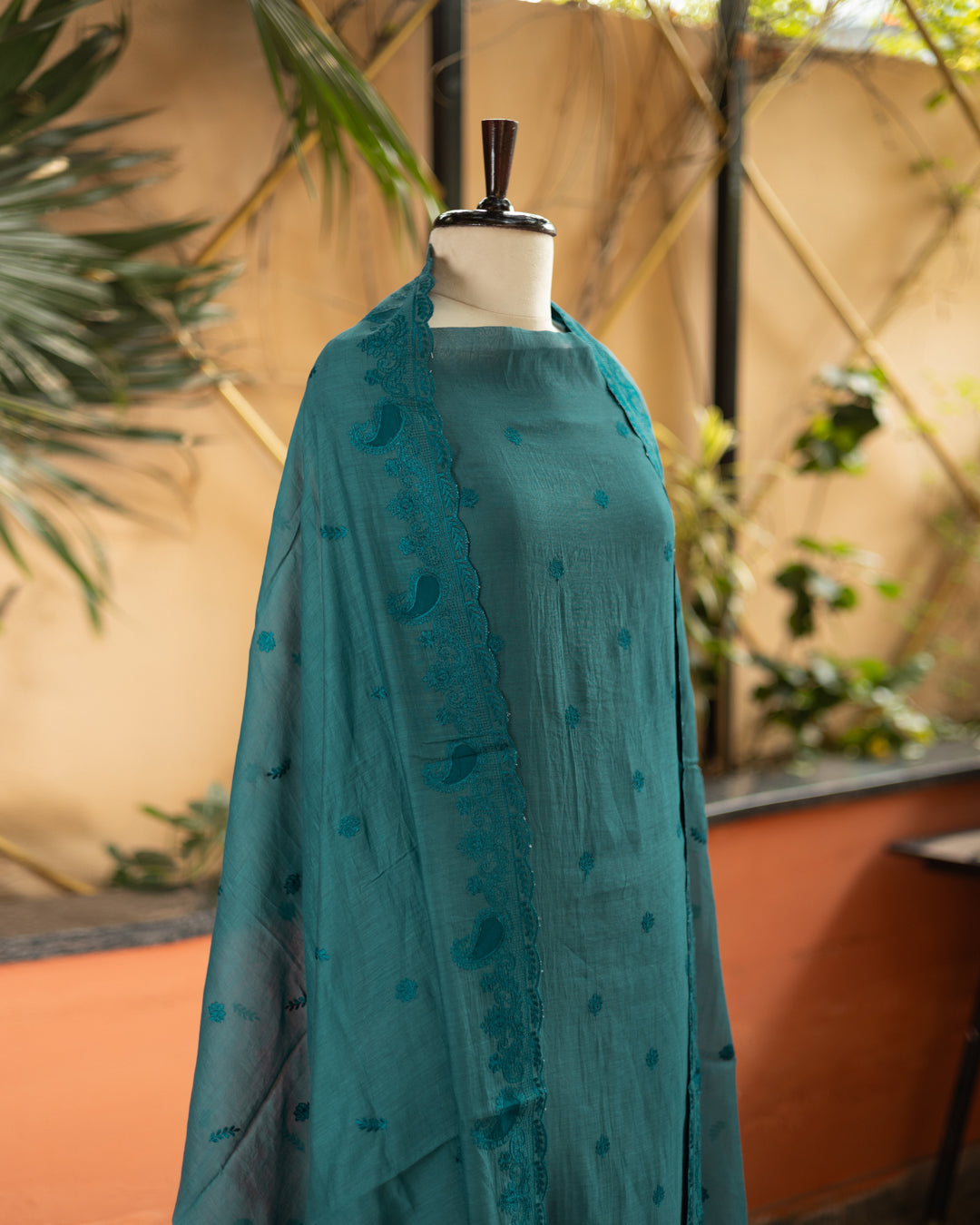 Teal Blue Maheshwari Silk Suit