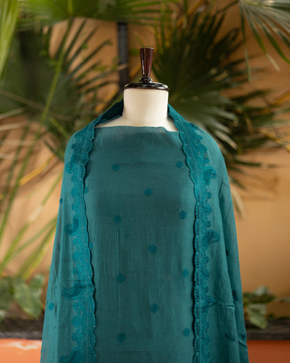 Teal Blue Maheshwari Silk Suit