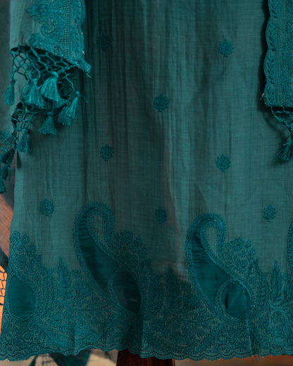 Teal Blue Maheshwari Silk Suit