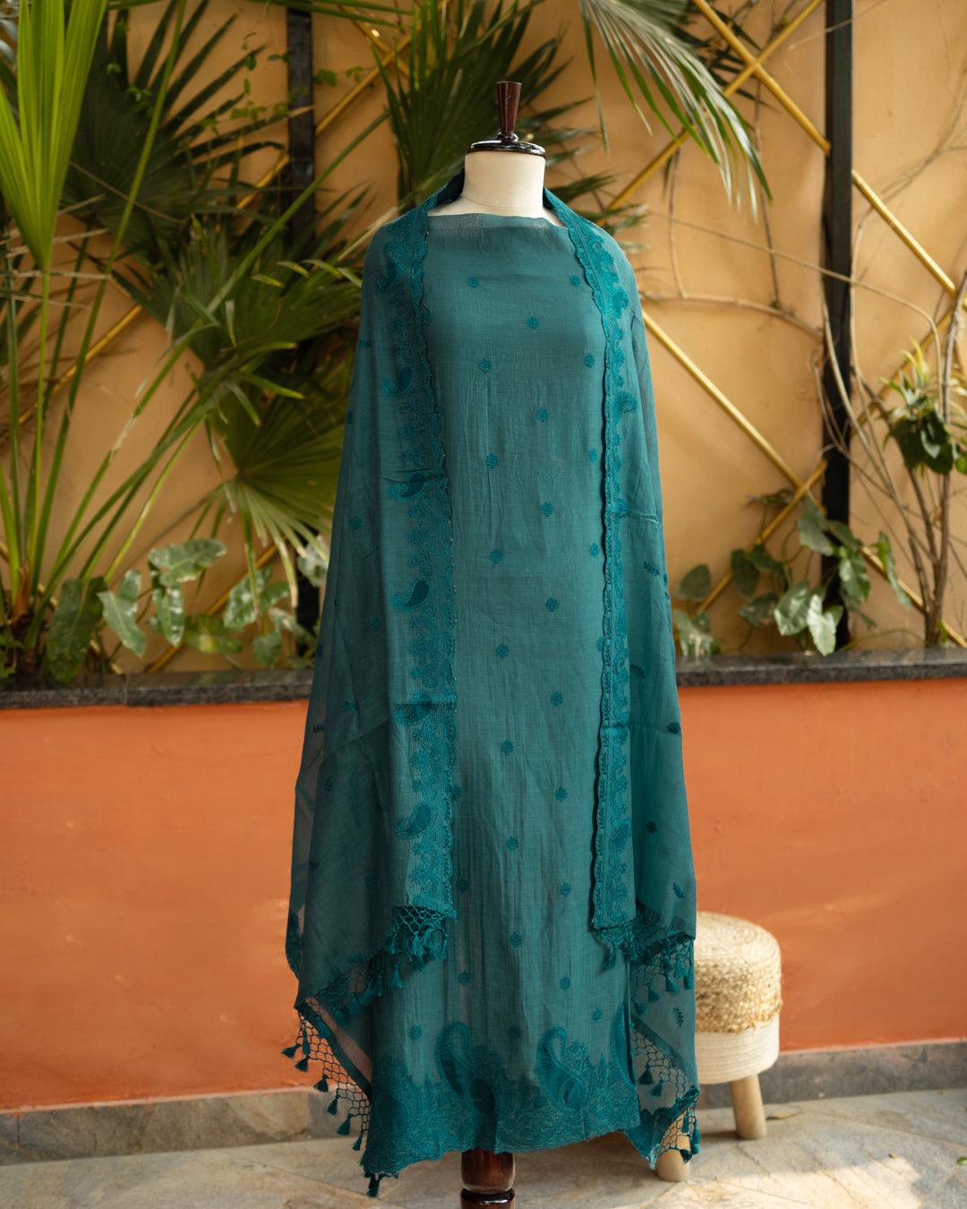 Teal Blue Maheshwari Silk Suit