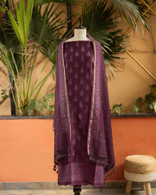 Maheshwari Chikankari Suit (Purple)