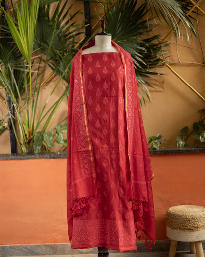 Maheshwari Chikankari Suit (Red)