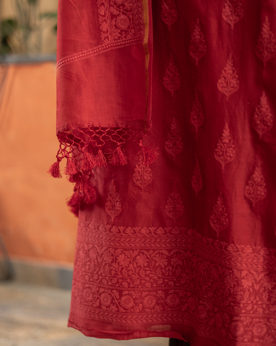Maheshwari Chikankari Suit (Red)