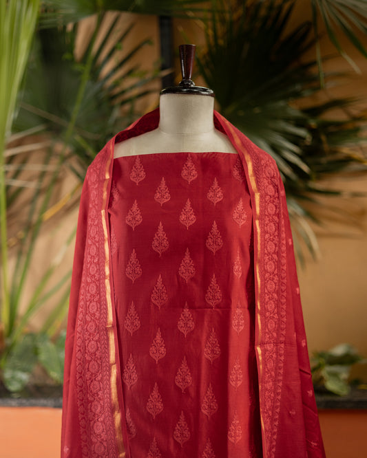 Maheshwari Chikankari Suit (Red)