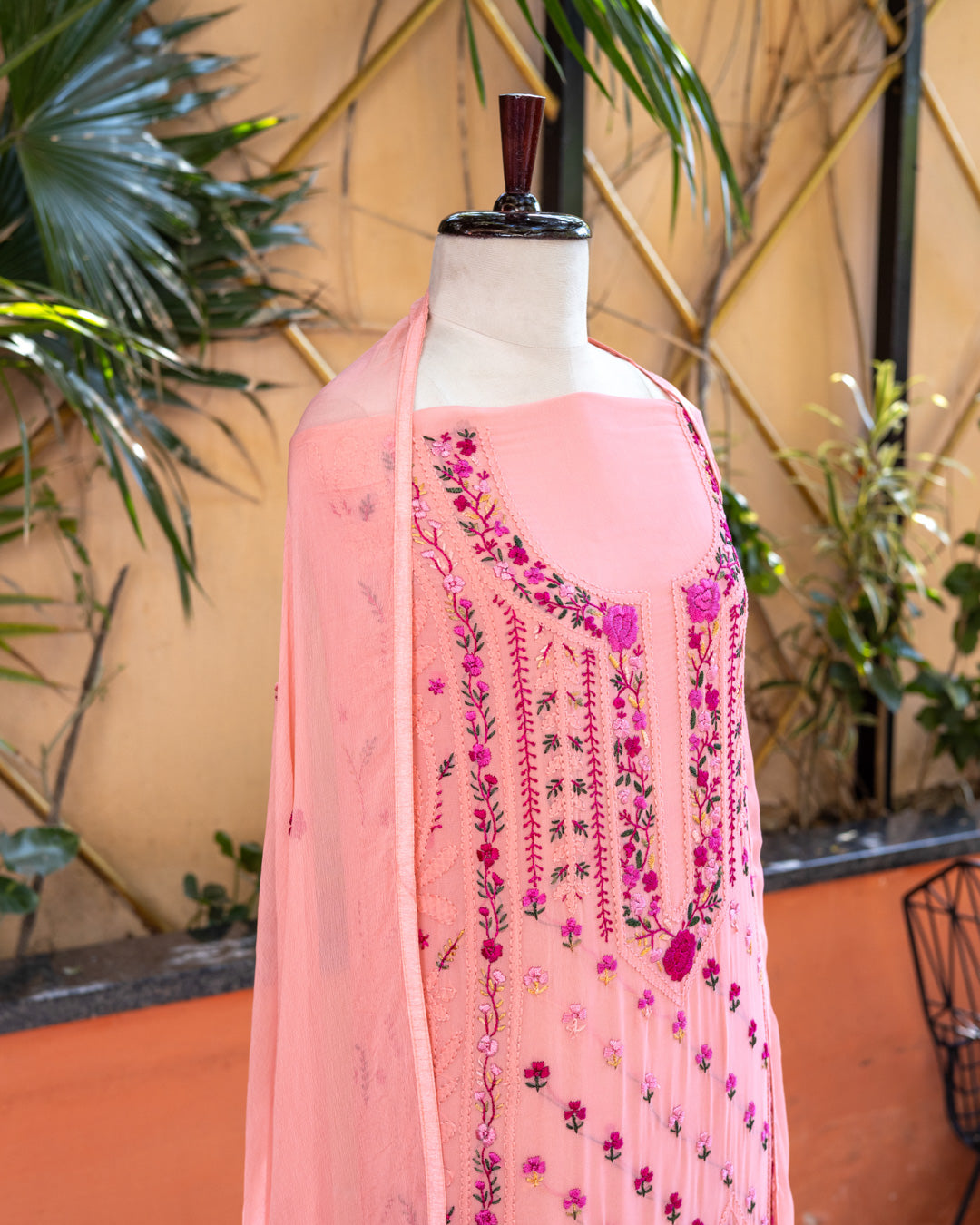 Peach Chikankari Suit