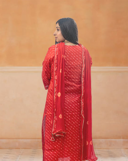 Red Lehariya Cotton Suit