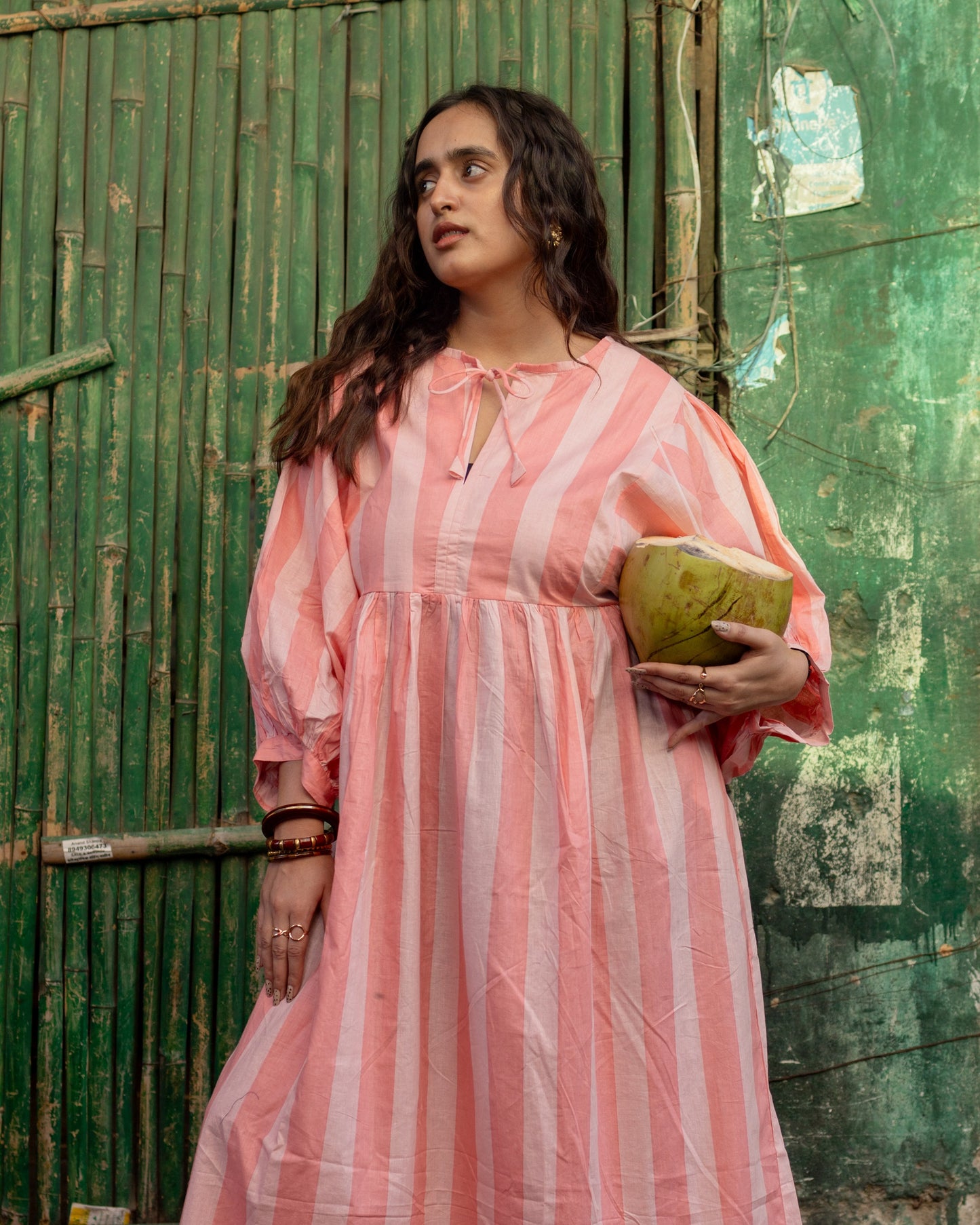 Blush pink striped dress