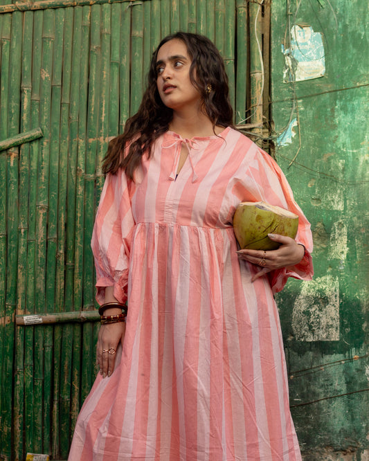 Blush pink striped dress