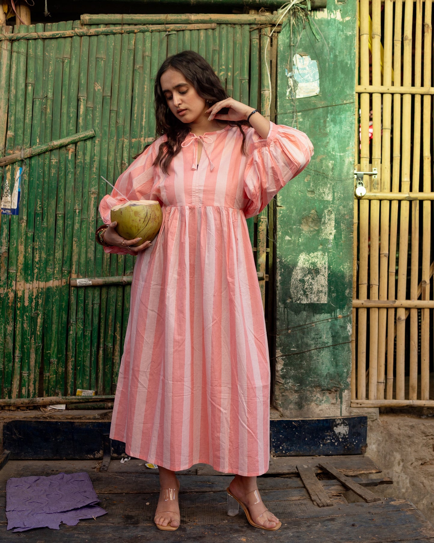 Blush pink striped dress